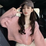 여성 가디건 니트 봄 가을 겨울 크롭탑 여성용 긴 카디건 짧은 소매 스웨터 크롭 : 찬스다락방