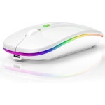 모비 제품 무선 마우스 LED 듀얼 모드 충전식 블루투스 5.2 및 2.4G 노트북 PC 컴퓨터 데스크톱 기타 장치용 슬림 사일런트 화이트... 