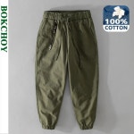 팬츠 코튼 스트리트 심플 신축성 가을 바지 힙합 부드러운 남자 허리 카고 조거 캐주얼 : 원큐바이