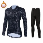 여성용 겨울 사이클링 의류 긴 열 플리스 저지 슈트 야외 라이딩 자전거 MTB 턱받이 바지 세트 신상 : 해피아워롱