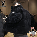 코듀로이 패딩 폭스 퍼 롱 반팔 떡볶이 유광 벨티드 플레이보이 다운 재킷 남성 2024 : 디자인콜렉트