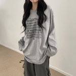 [레터링/포인트] 너디스 오버핏 레터링 포인트 라운드 긴팔 티셔츠  - 3color : 에이니 a-ni