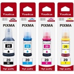 Canon 프린터용 GI20 잉크병 세트 PIXMA G5020 G6020 G7020 프린터와 호환되는 대용량 4팩검정색청록색자홍색노란색 : 글로벌아폴로20