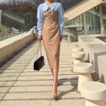 봄원피스 배색 셔츠 하객 오프숄더 원피스 : 몽아미