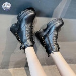 편한 워커 여성 데일리 플랫 가을 부츠 키높이 발편한 스터드 여성 통굽 가죽,34,블랙/광판1리 : 에스에이치글로벌5403