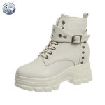 편한 워커 여성 데일리 플랫 가을 부츠 키높이 발편한 스터드 여성 통굽 가죽,34,블랙/광판1리 : 에스에이치글로벌5403