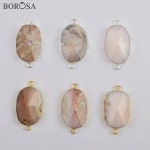 BOROSA 보석 골드/실버 도금 천연 핑크 오팔면 커넥터 더블 매력 목걸이 만들기 G1864 : 애신유통