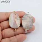 BOROSA 보석 골드/실버 도금 천연 핑크 오팔면 커넥터 더블 매력 목걸이 만들기 G1864 : 애신유통
