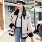 여성 재킷 짧은 겨울 램스울 코트 두꺼운 모피 루즈 퍼 플러스 벨벳 오토바이 스플라이싱 신상 : 스띠푸