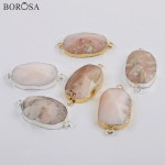 BOROSA 보석 골드/실버 도금 천연 핑크 오팔면 커넥터 더블 매력 목걸이 만들기 G1864 : 애신유통