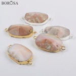 BOROSA 보석 골드/실버 도금 천연 핑크 오팔면 커넥터 더블 매력 목걸이 만들기 G1864 : 애신유통