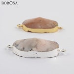 BOROSA 보석 골드/실버 도금 천연 핑크 오팔면 커넥터 더블 매력 목걸이 만들기 G1864 : 애신유통