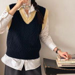 반팔조끼 크롭니트조끼 꽈배기조끼 : RENCY