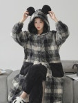 롱 삼단 패딩 도톰 파자마 여 겨울 뽀글이 가운 코랄 긴팔 가운 홈웨어 세트 : 메모리아1