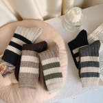 여성 데일리 배색 줄무늬 포인트 중목 양말 6개 세트 : 씽글스토어