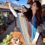 가을 문양 울 망토 전통 롱 스카프 몽골 국가 목도리 가을과 겨울 두껍게하고 따뜻하게 여행 칭 운남 차카 소금 호수 여성 105634 : 크림슨리프
