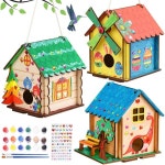 8-12 세 어린이를위한 3 팩 새 집 공예품 5-8, 어린이가 조립할 수있는 DIY 나무 예술 및 공예 키트, 나만의 새집 만들기, 여름 그림 활동 공예품... 