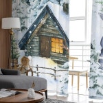 눈사람 설경 농장 창문 얇은 명주 그물 커튼 거실 주방 장식 깎아 보일 : 프라마켓 프라마켓