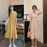프릴원피스 미니원피스 플라워원피스 허리주름 여성원피스 스모크밴딩 : 달맞이 스토어