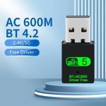 미니 무선 네트워크 카드 와이파이 블루투스 어댑터 PC용 무료 리시버 드라이버 2in 1 USB 600Mbps BT42 24Ghz 5Ghz : 제이에스디글로벌