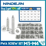 나사 볼트너트 NINDEJIN 크로스 리세스 원형 와셔 헤드 세트 탄소강 M3 M3.5 M4 PWA 필립스 호환 셀프 태핑 모음 키트 : 오름상상회
