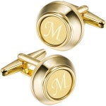 남성용 2인치 타이 클립 및 커프 링크 세트 AZ 골드 음각 레터 정식 비즈니스 웨딩용 : 씨와이CY상점18호