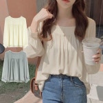 쉬폰블라우스 긴팔 상의 스퀘어넥 여성 봄 가을 : 조니직구