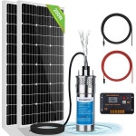 태양광 딥웰 펌프 시스템, 12V 워터펌프 + 2pcs 100W 단결정 패널 20A 컨트롤러 16.4ft 원격지용 케이블 급수, 딥웰, 풀, 농장 및 목장 : 여울88