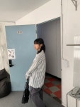 배색 스트라이프 빈티지 오버핏 셔츠 [3col] : 모브앤로지