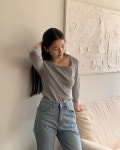 jinsim 진심 러브드 스퀘어넥티셔츠, 여자 봄 긴팔 골지 7부티셔츠 : 유어커들리