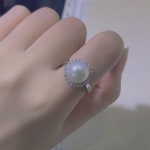 천연 담수 진주 반지 925 순은 큐빅 썬플라워 미니멀 디자인 오픈으로 고급스러움을 조절해 줍니다. : 라르플레