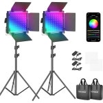 더 새로운 2팩 660 PRO RGB LED 비디오 라이트 앱 컨트롤 스탠드... 50W 딤머블 바이 3200K~5600K 조명 CRI 97 게임스트리밍 : bsone005