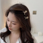 미 앞머리핀 2종세트 집게핀 큐빅진주 꼬임모양 : 이룸 샵