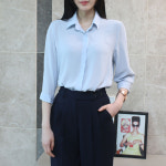 여성 카라 셔츠 흰색 7부 블라우스 : 제이날다