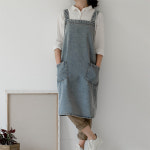 2컬러 데님 원피스 앞치마 원예 공방 카페 제빵 주방 식당 포켓 진청 연청 작업 롱앞치마 : 비앤채