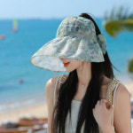 [은창]로맨틱 리프플라워 리본 선캡 모자 썬캡 모자 여성 남녀 여름 휴가 비치 자외선 : 은창