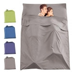 여행 및 캠핑 시트 침낭 라이너, 경량 컴팩트 휴대용 성인용 얇은 가방, 호스텔 피크닉용 프리미엄 소프트 호텔 수면 카키 그레이, 219.9 x... 