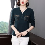 스타일아유 융단 핫피스 브이넥 긴팔 루즈핏 상의 중년 빅사이즈 엄마옷 티셔츠 TS2420 : 스타일아유