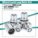 도난 방지 휠 잠금 러그 너트 세트 4 너트 및 1 키 33mm 높이 0123 도요타 렉서스 0027600900 0027600900 PT27648100 M12 x 15... 