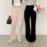 하이어 더블버튼 하이웨스트 쫀쫀 와이드 롱 슬랙스 : 조이조이 JOYJOY