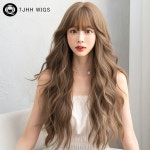 7JHH WIGS 여성용 바디 웨이브 허니 블론드 가발 레이어드 합성 다크 브라운 헤어 앞머리 포함 사계절 패션 : 바오직구몰