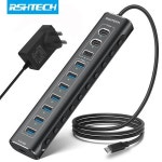 RSHTECH 맥북 노트북 PC 컴퓨터용 알루미늄 USB 분배기 60W USB 허브 11 포트 C 타입 허브 10Gbps USB 데이터 포트 PD 20W... 