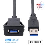 듀얼 포트 USB 소켓 확장 Cabe USB30 자동차 플러시 마운트 익스텐션 코드 대시 보드 패널 사각형 USB 케이블 자동차 오토바이... 