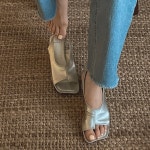 [G2945] 여성 스퀘어 발가락 미들힐 슬링백샌들 : 새로이클라쓰