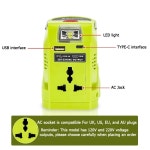 듀얼 USB 포함 휴대용 발전소 발전기 Ryobi 18V 리튬 배터리 휴대용 전력 인버터 280LM LED 조명 200W : 셀렉어트랙트