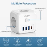 멀티탭 LENCENT EU 플매트 카펫 러그 전원 스트립 AC 콘센트 3 개 USB 충전 포트 C타입 1 5V 2.4A 어댑터 7in1 소켓 온오프 스치... 