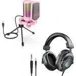 FIFINE USB 게이밍 PC 마이크 오버이어 3.5mm6.35mm 헤드폰 퀵 뮤트가 포함된 RGB 컴퓨터 콘덴서 데스크톱 게인 PS4PS5에서 유선 모니터링... 