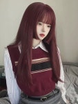 프린세스 컷  여장발 여름 신상 내추럴 헴라인 롱 스트레이트 레드 프린세스 컷 앞머리 희희 헤어스타일 : 일루전1