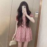 프렌치 순욕 작은 키 플라워  여하 퍼프 소매 일자 넥 스커트 허리 여밈  a라인 스커트 : 뉴캐슬1