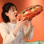 피자 음식 봉제 베개 실제 원형 스낵 쿠션 쉘 지퍼 햄 베이컨 녹색 유니온 쇠고기 토마토 장식 40 cm : 플릭유통